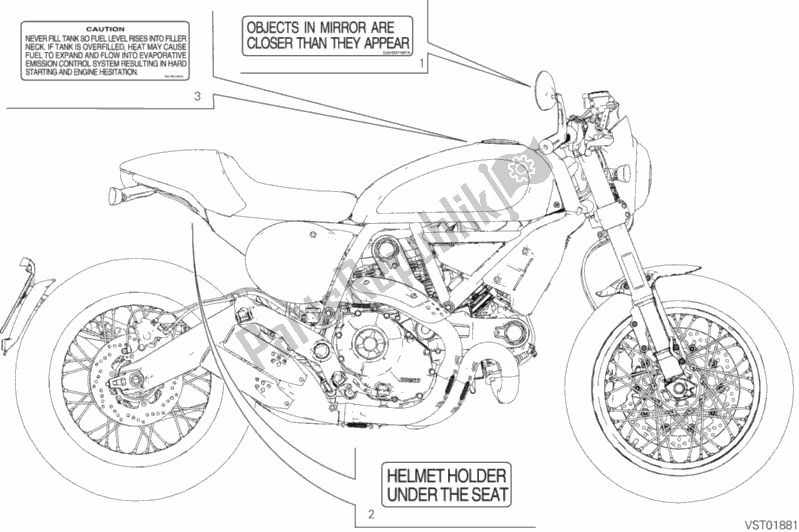 Toutes les pièces pour le Plaques De Positionnement du Ducati Scrambler Cafe Racer USA 803 2020